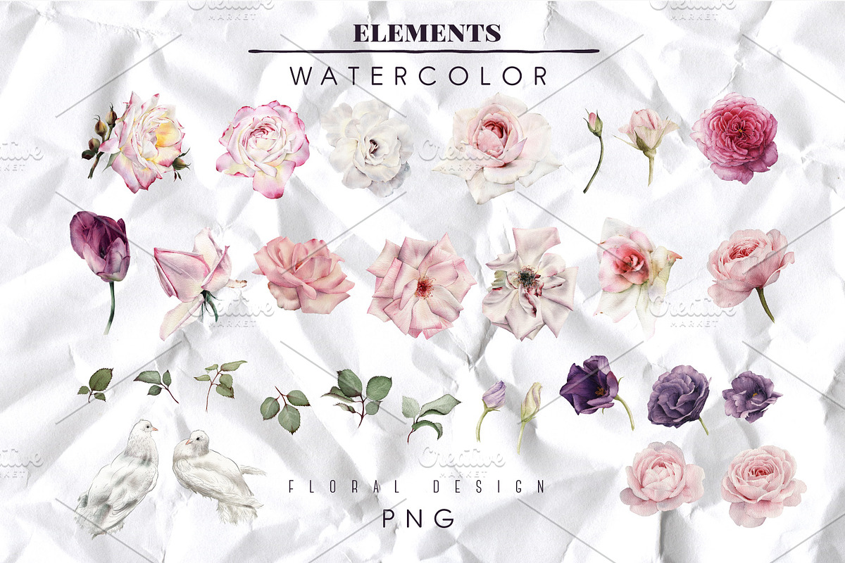 Watercolor Floral Bundle, a Texture Illustration by ollalya (Photo 27 of 112)