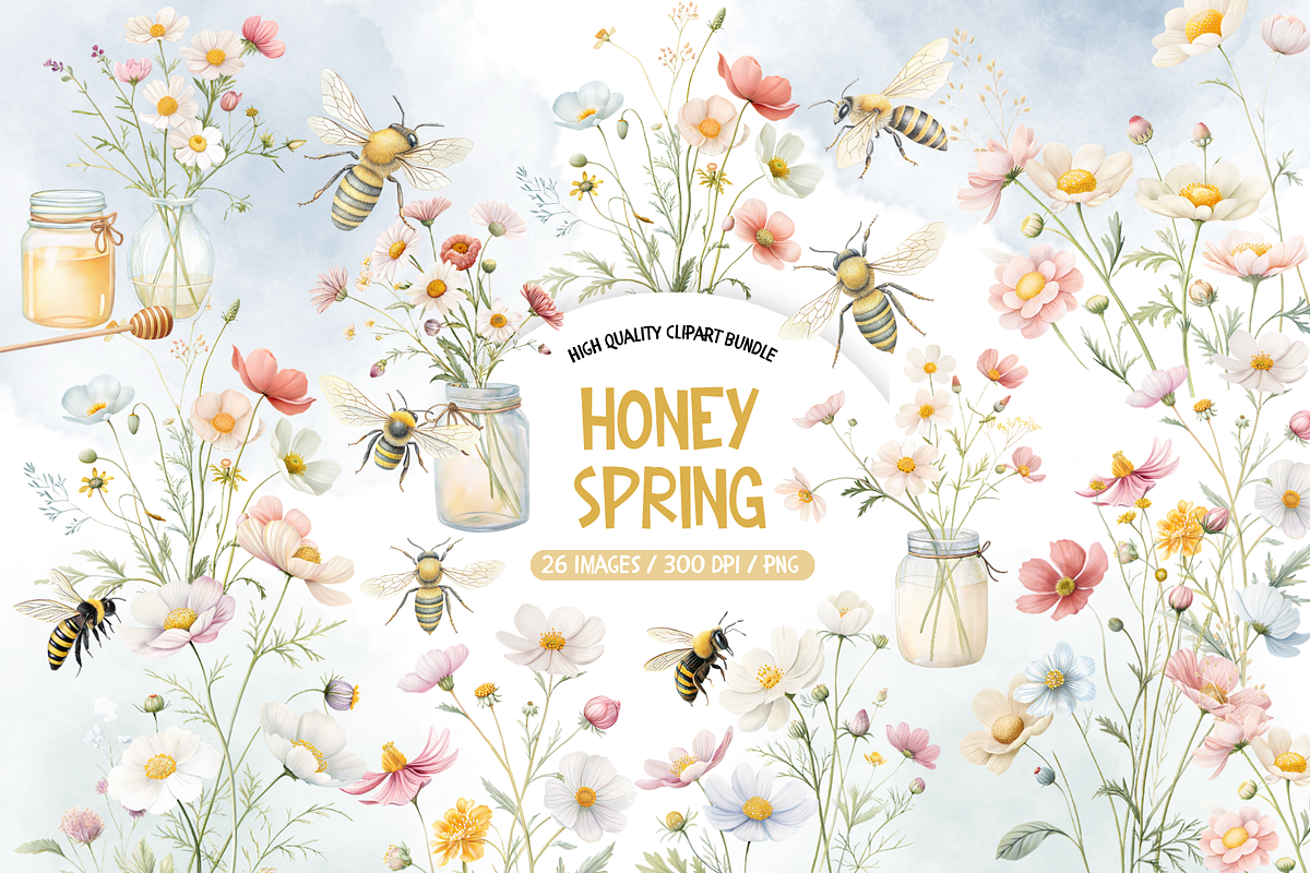 Honey Bee Garden Illustration Pack, an Illustration by TatiMockup (Photo 1 of 3)