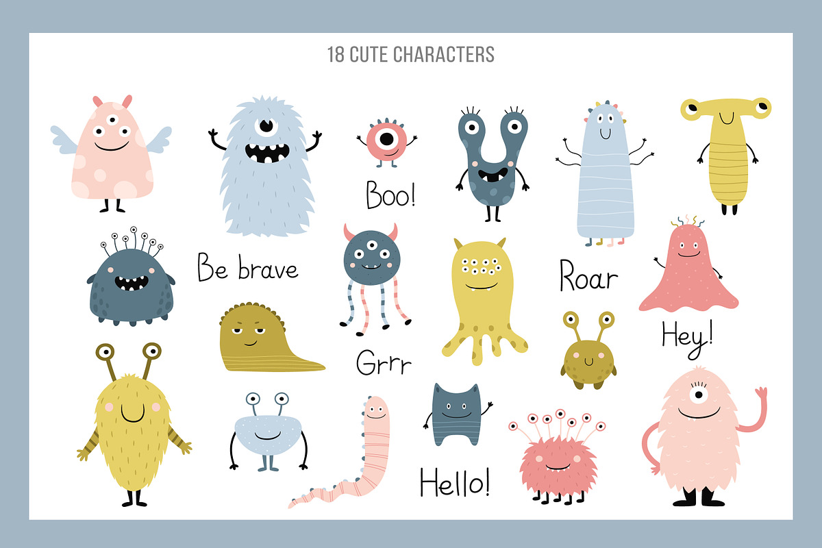 Cute monsters. Vector collection, an Illustration by Guvi-Design (Photo 2 of 10)