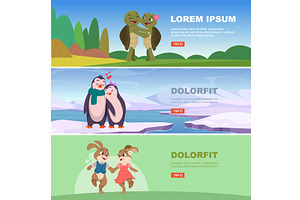 Animal couples. cartoon banners with, an Animal Illustration by Onyx