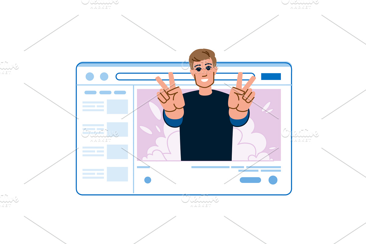 Blogger gesturing peace sign during, a Person Illustration by pikepicture