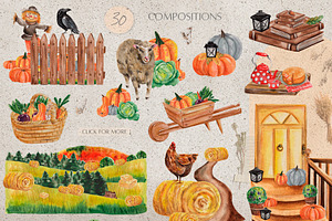 Country Autumn Watercolor. Harvest