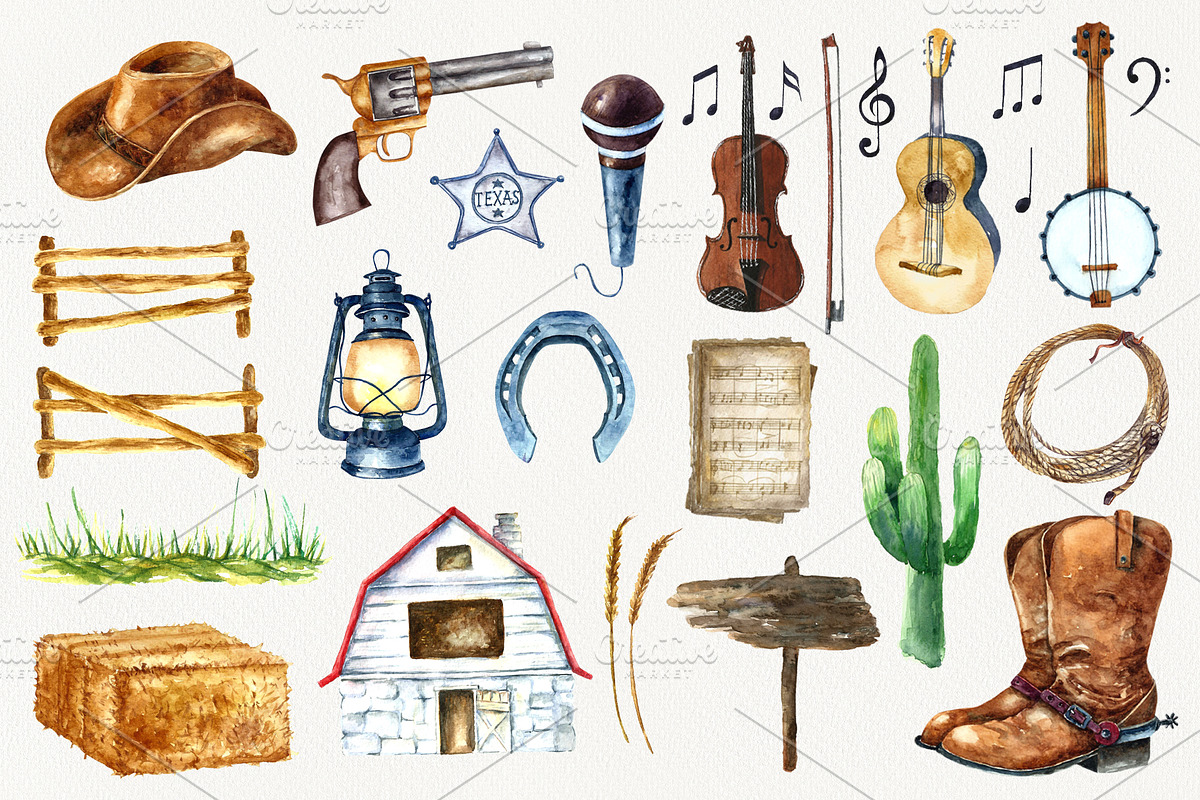 Western watercolor clipart, an Illustration by Vikeriya (Photo 2 of 6)