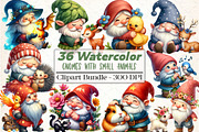 Gnomes with Small Animals Clipart, an Illustration by DreamCafeArt (Thumbnail 1 of 5)