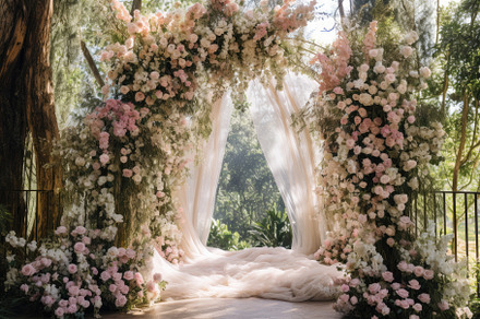 Elegant wedding arch adorned with be, a Photo by Iftikhar Alam