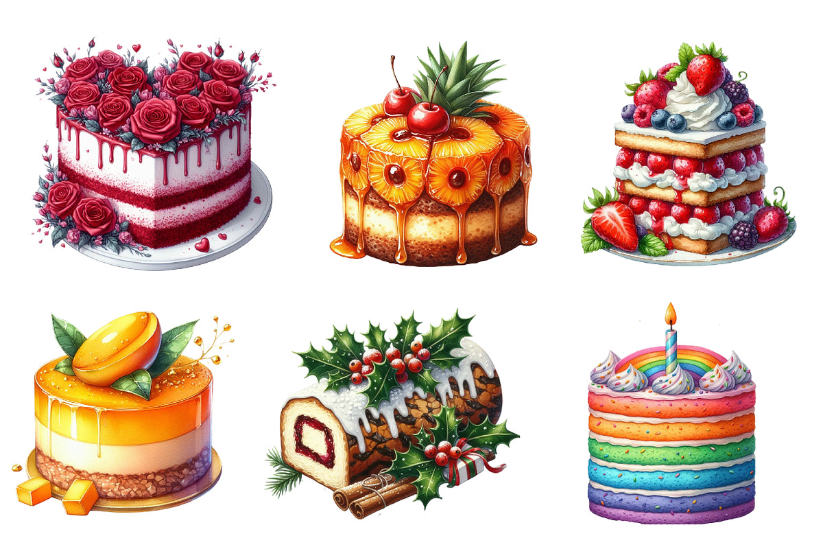 Watercolor Cake Clipart PNG, an Illustration by SinaCreation (Photo 2 of 5)
