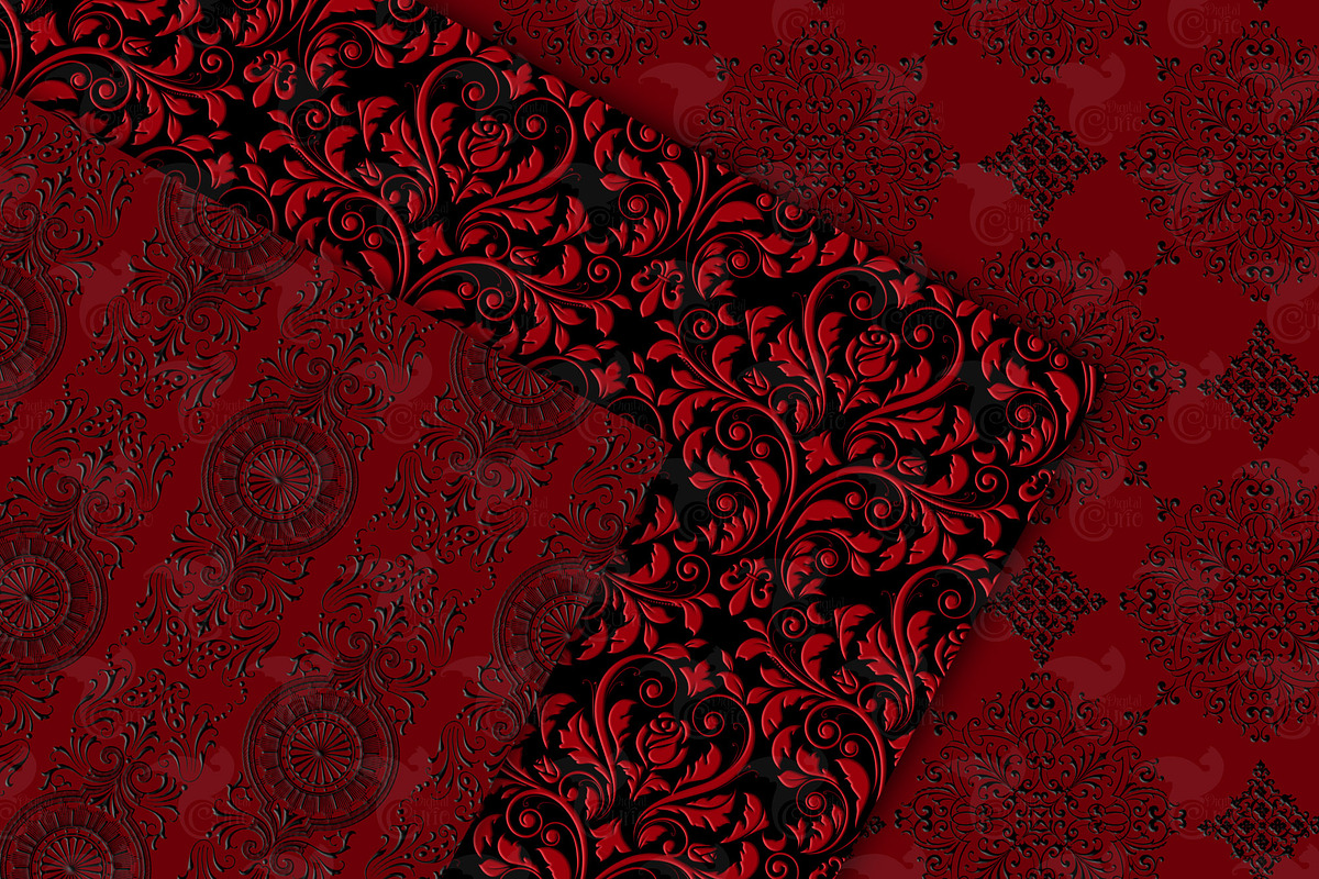 Red and Black Damask Digital Paper, a Texture Graphic by Digital Curio (Photo 5 of 7)