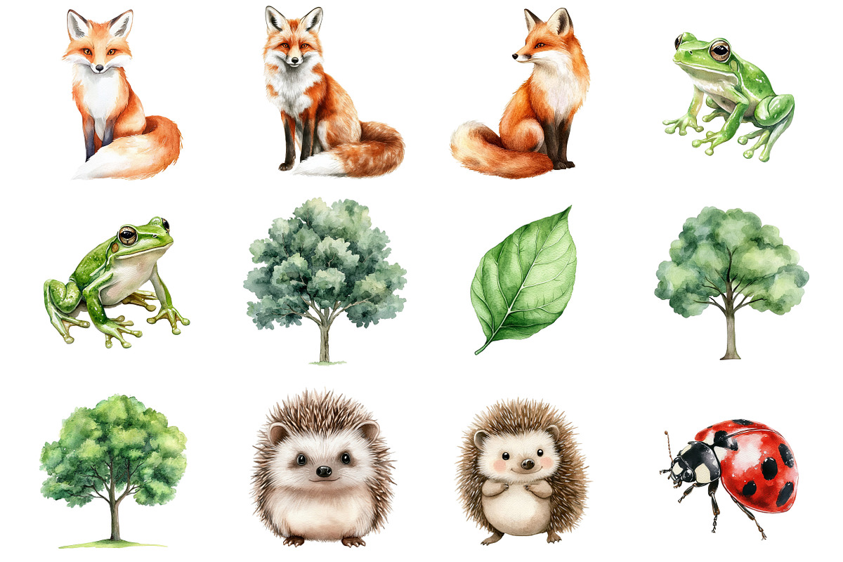 Watercolor Woodland Story Clipart, a Seasonal Illustration by CitraGraphics (Photo 4 of 7)