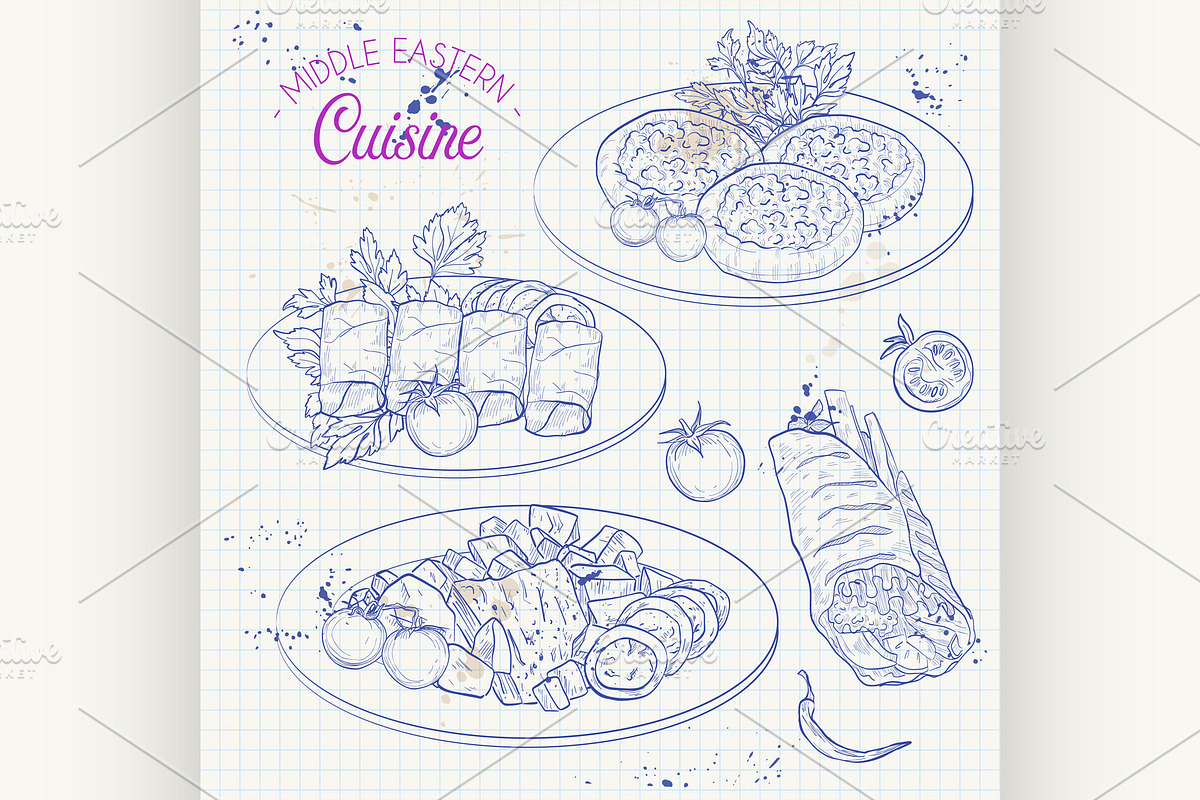 Middle Eastern cuisine, arabian dish, a Food Illustration by Netkoff