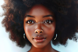 African american woman with makeup and healthy skin on white bac, a Person Photo by AlyaAnd