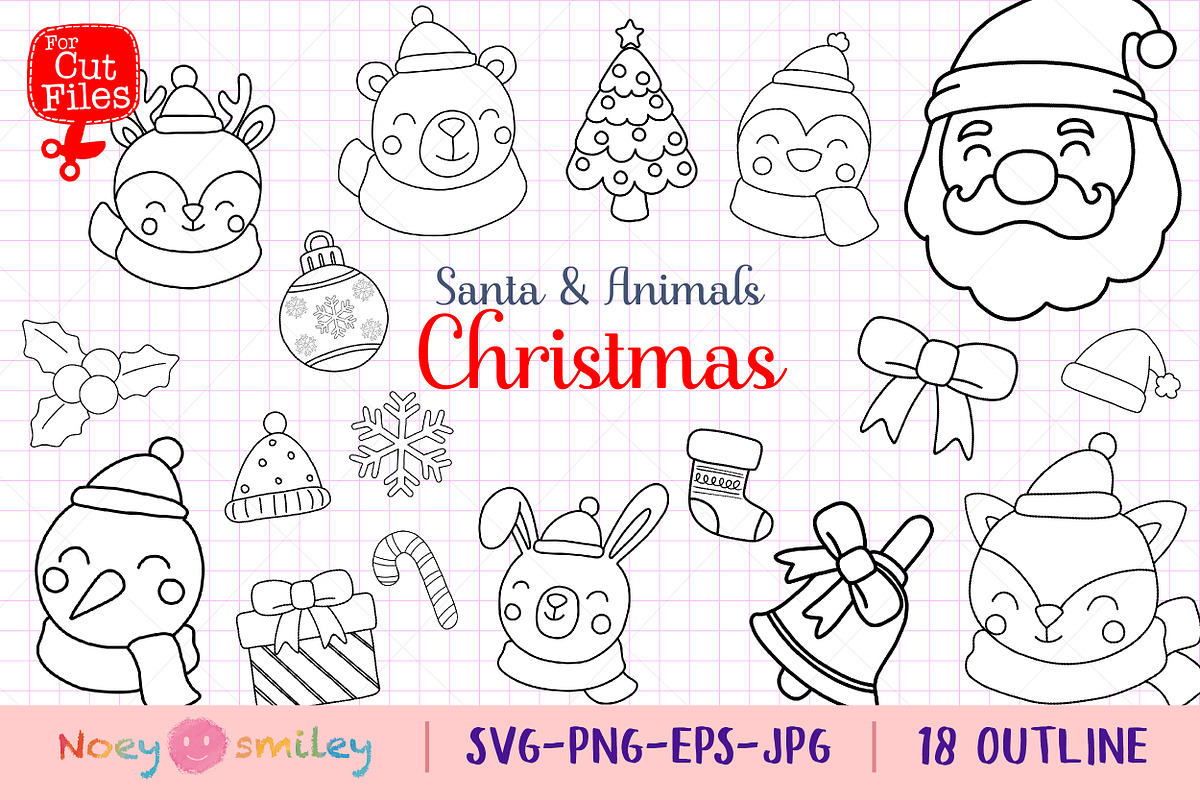 Outline Santa & Animals Clipart, an Animal Illustration by Noey smiley (Photo 1 of 3)