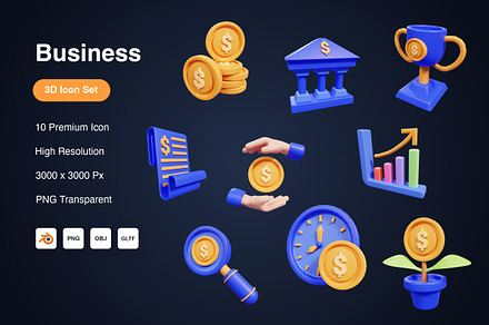 Business 3D Icons Set, an Object 3D Model by Kmg Design