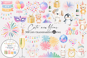 Watercolor cute new year clipart, an Illustration by Designworld (Thumbnail 1 of 5)