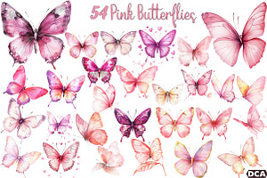 Pink Watercolor Butterflies, an Illustration by DreamCafeArt