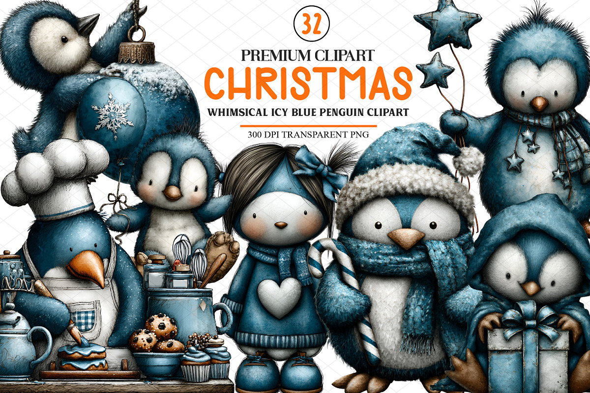 Whimsical Christmas Icy Blue Penguin, an Illustration by cherrydesign (Photo 1 of 4)