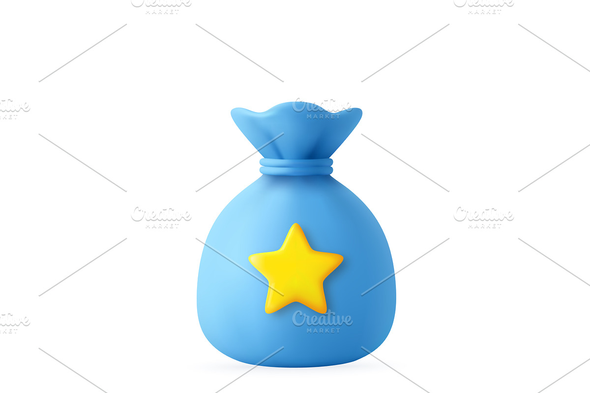 3D Reward Money Bag with Star Icon, a Finance Illustration by ModVector