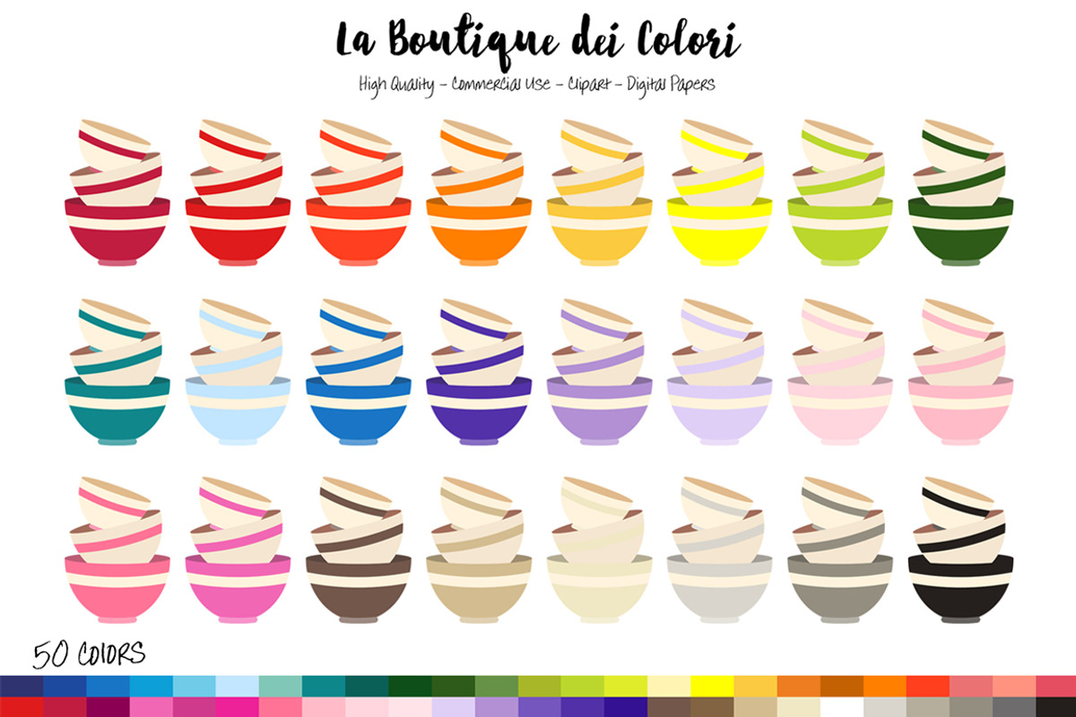50 Rainbow Bowls Clip Art, an Illustration by La Boutique dei Colori