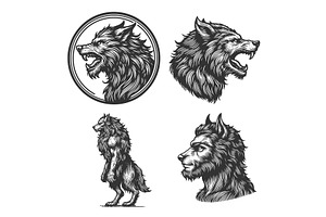 Werewolf and Wolf engraving set, an Animal Illustration by AlexArt