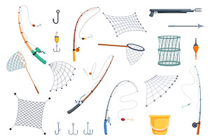 Fishing net and rod. Industrial fish, an Illustration by Valerie Bodnar