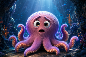 Cute 3D Animated Purple Octopus, an Animal Photo by Hamza067