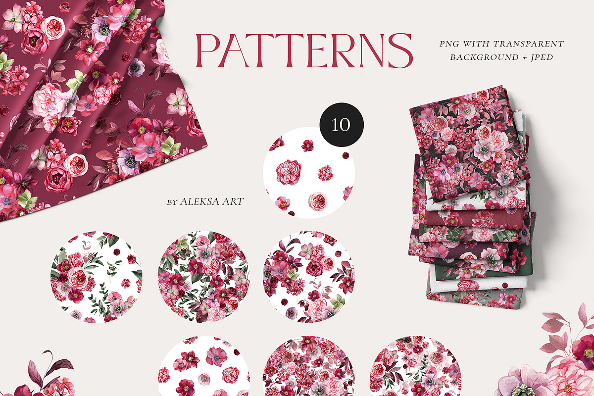 Viva MAGENTA floral collection, an Illustration by AleksaArt (Photo 12 of 15)