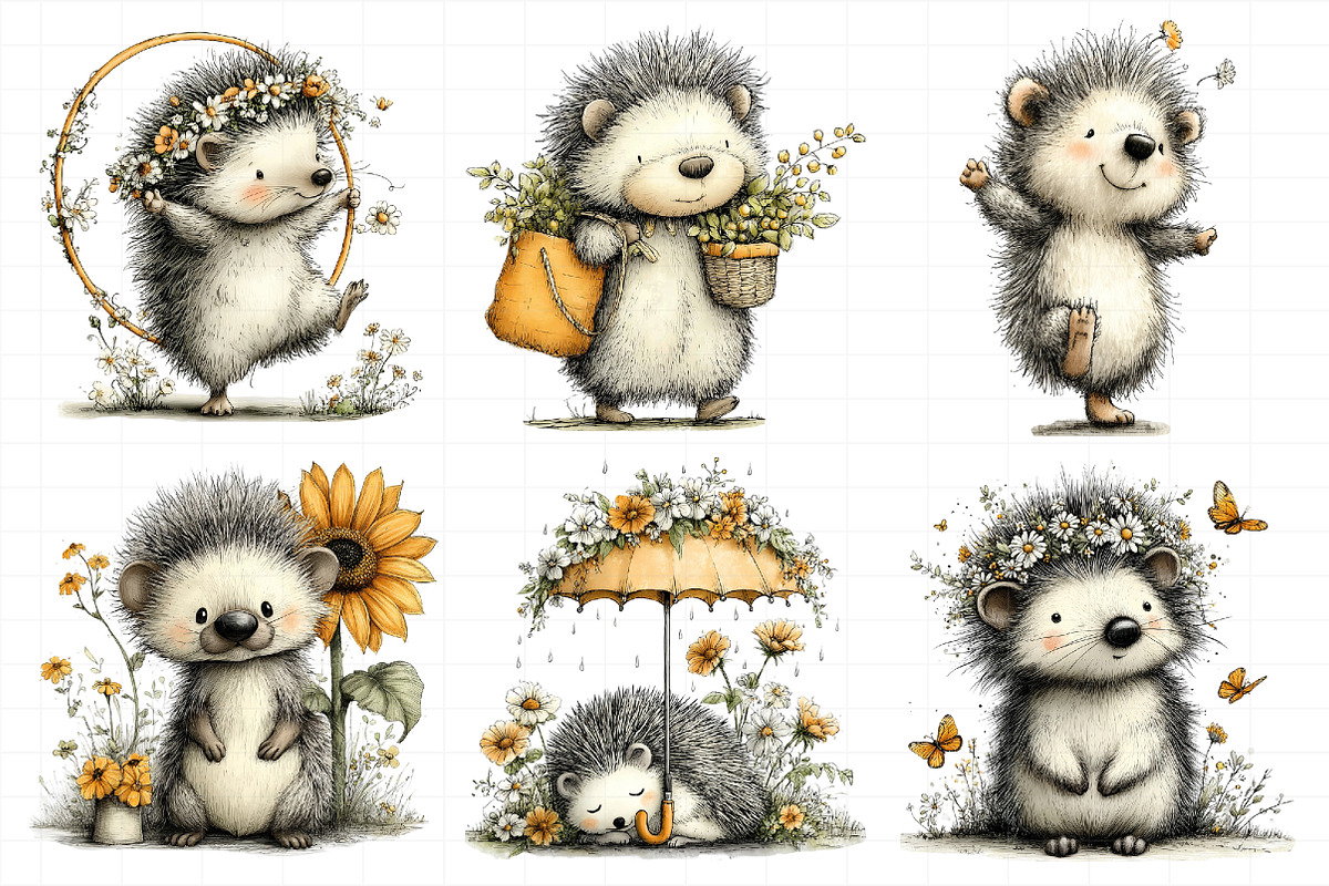 Whimsical Summer Hedgehog Clipart, an Illustration by Daily.Designs (Photo 5 of 8)