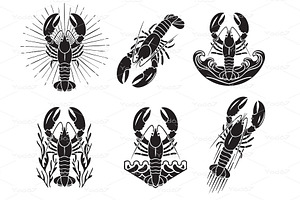 Set of bold lobster designs. Food., an Animal Illustration by yod67