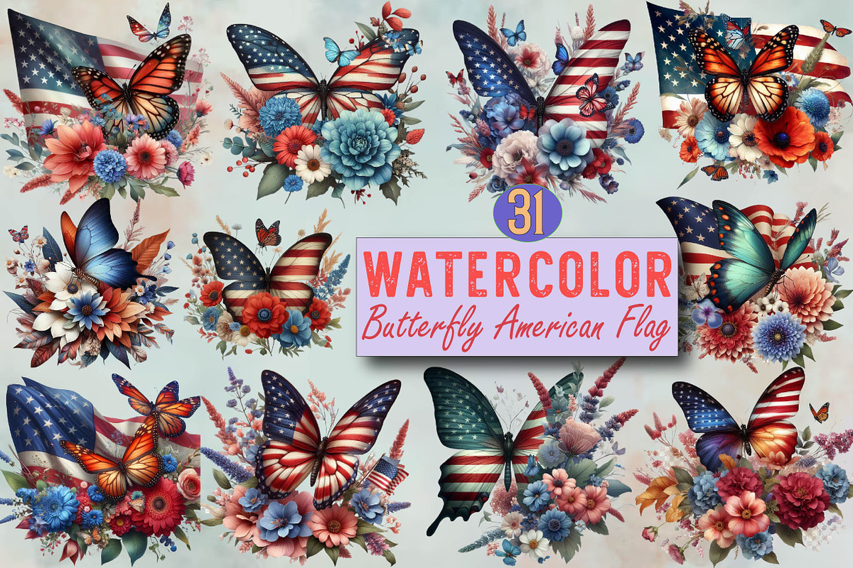 American Butterfly Clipart Sublimati, an Illustration by SVGArt