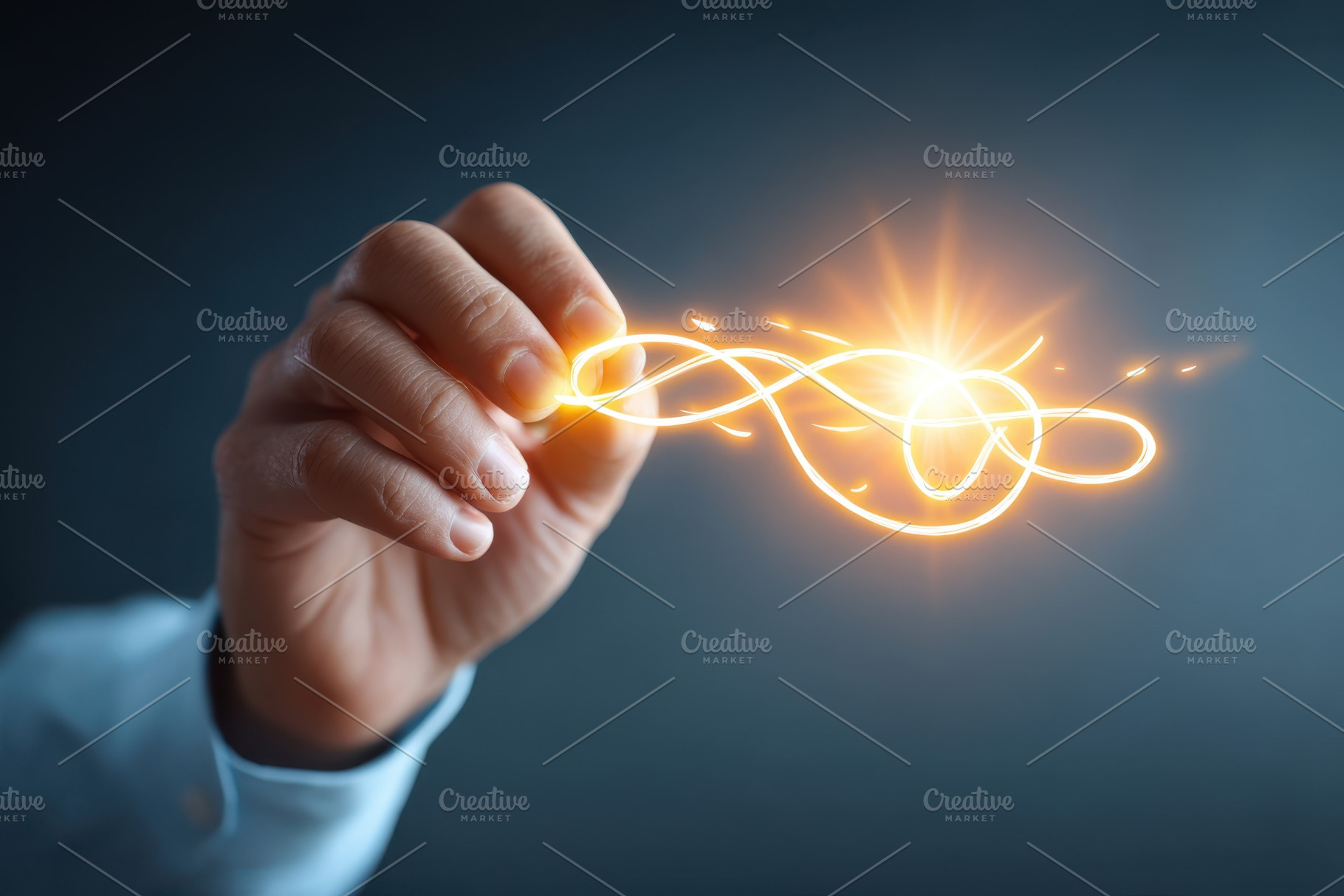 Hand drawing glowing infinity symbol, an Abstract Photo by AlyaAnd