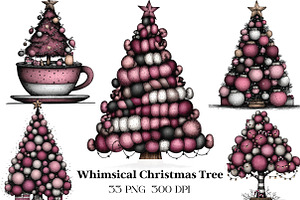 Whimsical Christmas Tree Clipart, an Illustration by CraftArtStudio