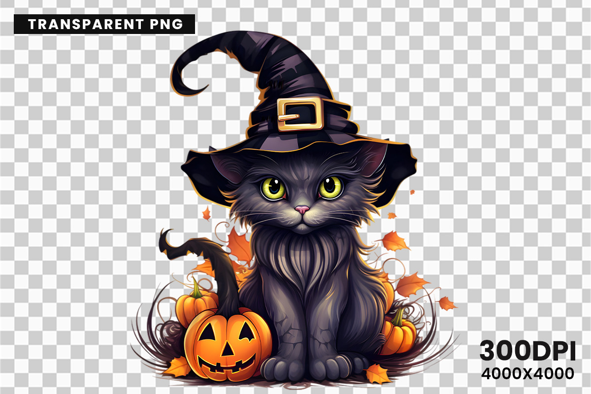 Halloween Cat Witch Clipart Bundle, a Seasonal Illustration by Creative Arslan (Photo 9 of 9)