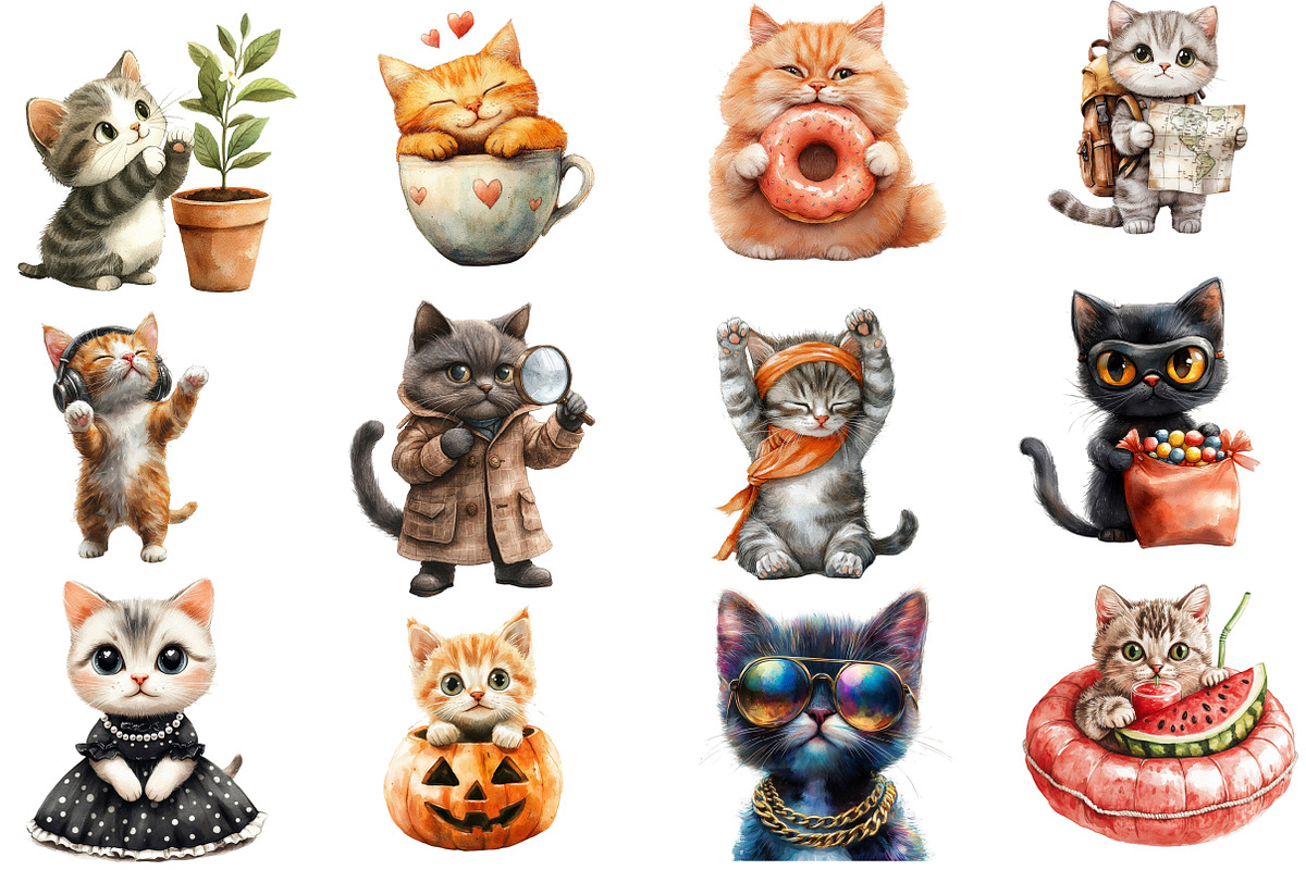 Funny Quirky Cats Clipart, an Illustration by Designworld (Photo 3 of 5)