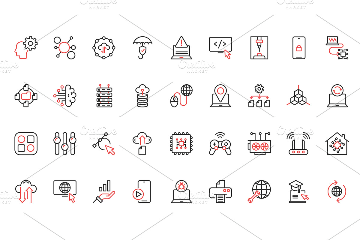 Information technology icons, a Technology Illustration by Lemberg Vector