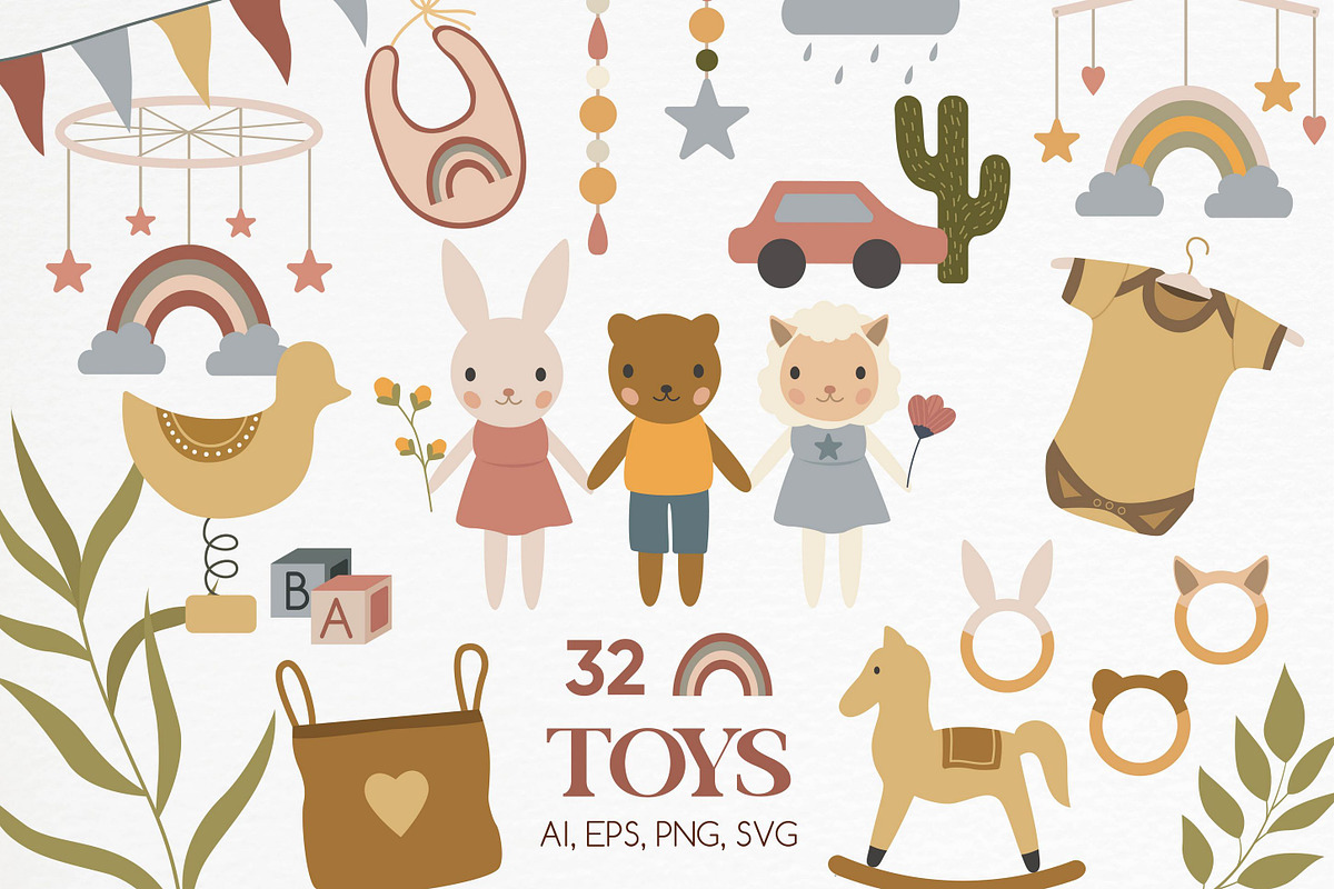 Bohemian Baby toys & clothes clipart, a Decorative Illustration by BrillCreateArt (Photo 1 of 4)