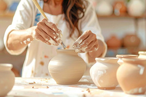Hand Painting Clay Pot in Pottery Studio, an Arts & Entertainment Photo by Davizro's Market