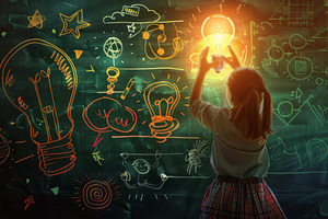 A girl holding a light bulb in front, a Photo by Iftikhar Alam