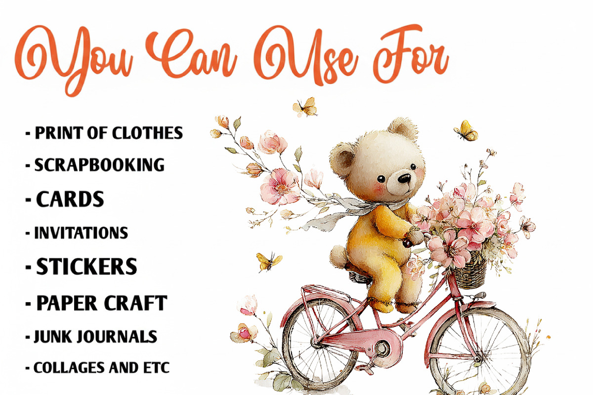 Whimsical Spring Teddy Bear Clipart, an Illustration by CreationArt (Photo 5 of 10)