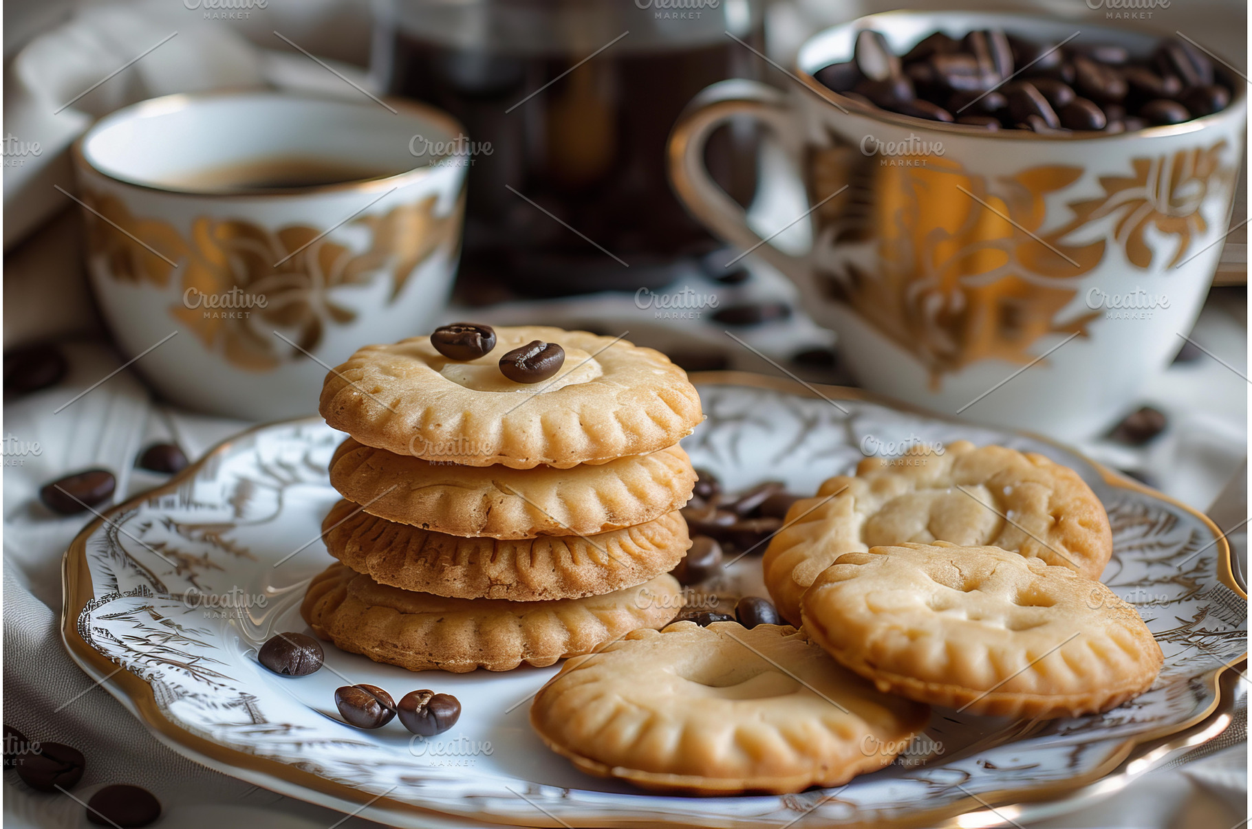 Elegant coffee break with biscuits, a Food & Drink Photo by Ylivdesign