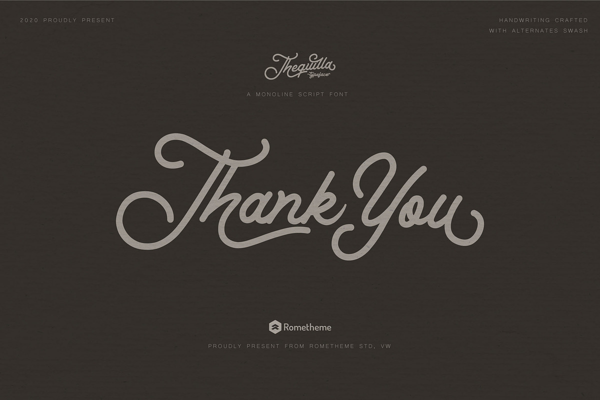 Thequilla - Monoline Script Font, a Script Font by Rometheme Std (Photo 7 of 7)