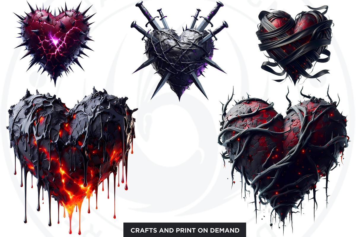 Dark Valentine Hearts clipart Set, a Seasonal Illustration by ThatsDesignArt (Photo 4 of 10)