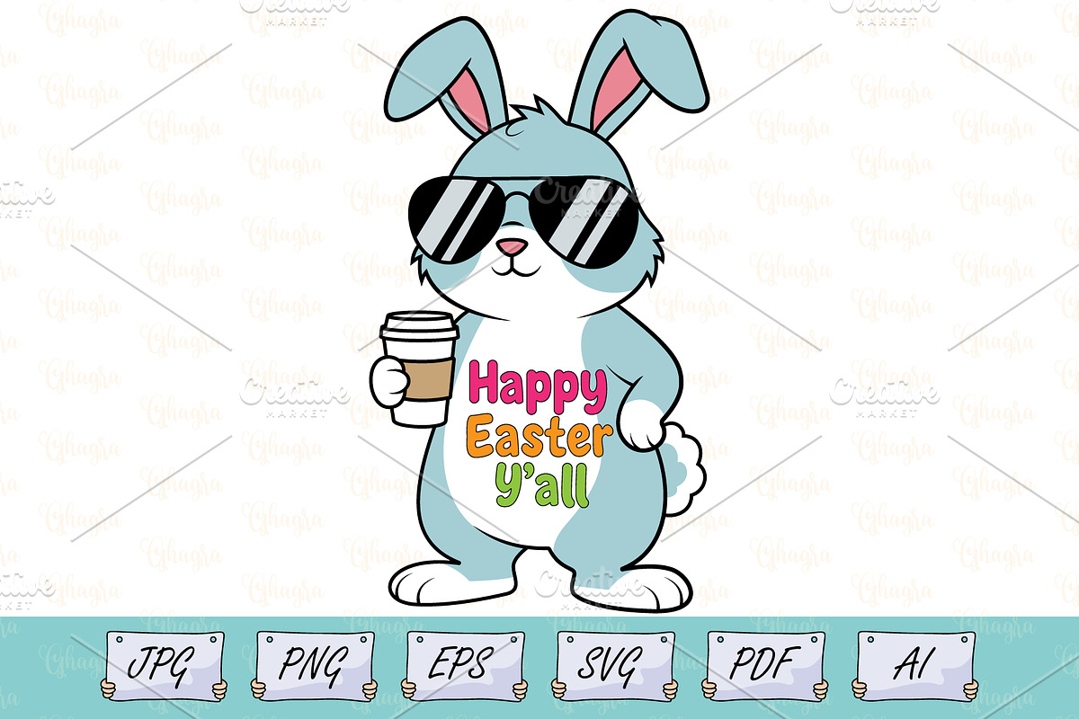 Cool Bunny Happy Easter T-Shirt SVG, a Seasonal Illustration by Ghagra (Photo 1 of 4)
