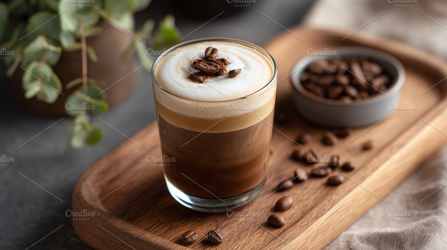 Delicious cappuccino coffee in glass, a Food & Drink Photo by MistyDay