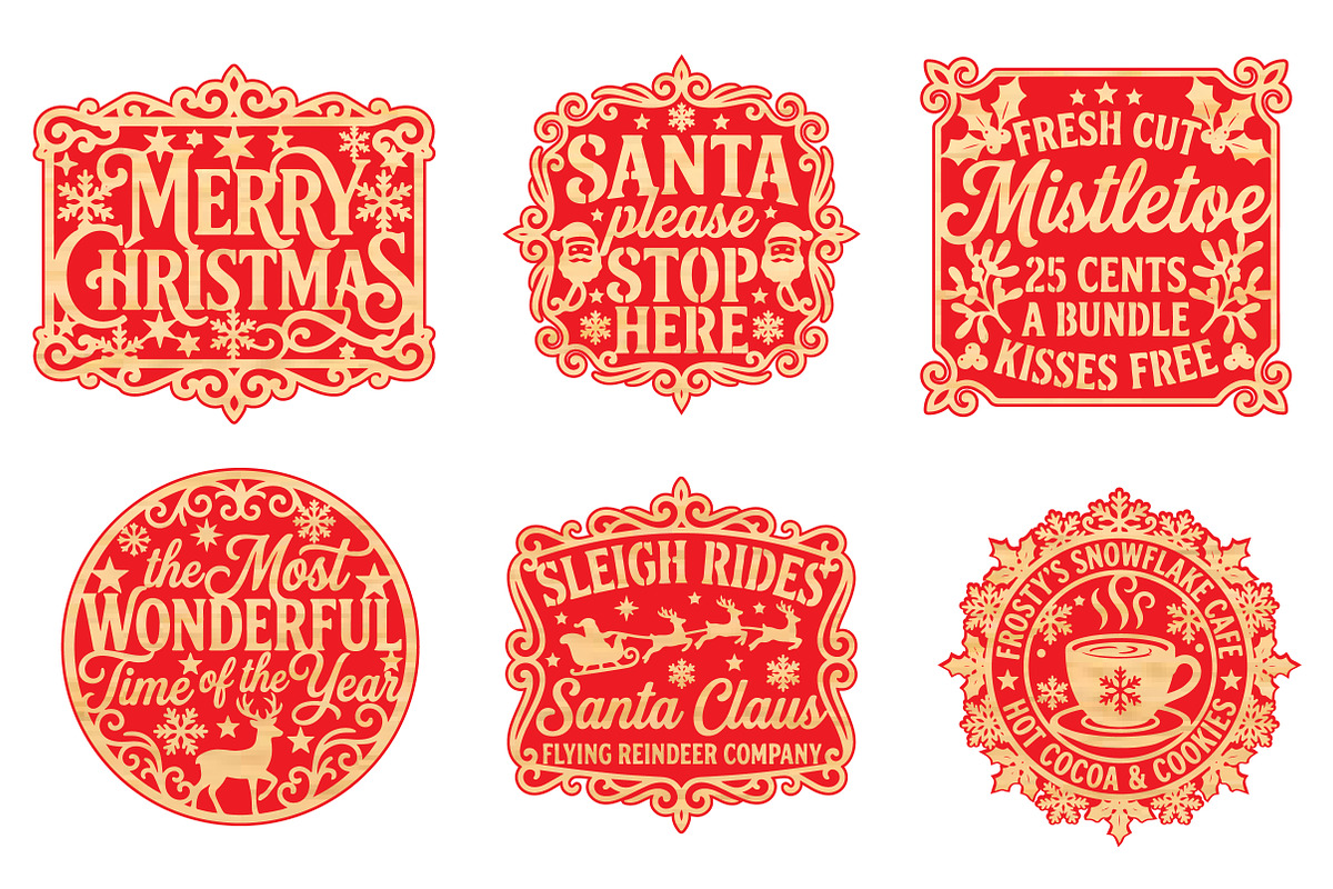 Christmas Vintage Signs Laser Cut, an Object Graphic by DreamCafeArt (Photo 6 of 8)