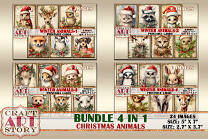 Vintage Christmas animals set Bundle, an Animal Illustration by CraftArtStory