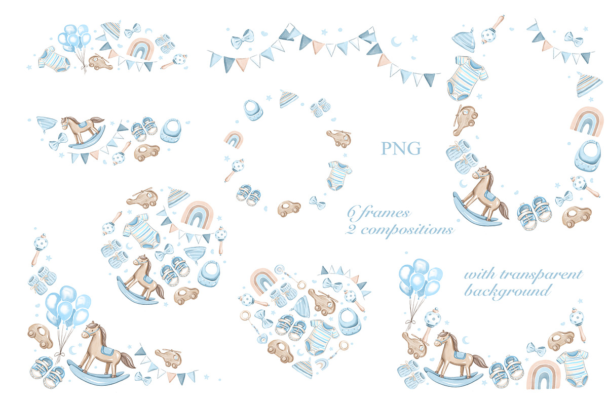 Nursery frames PNG, baby boy items, an Object Illustration by Alena Kurian (Photo 2 of 3)