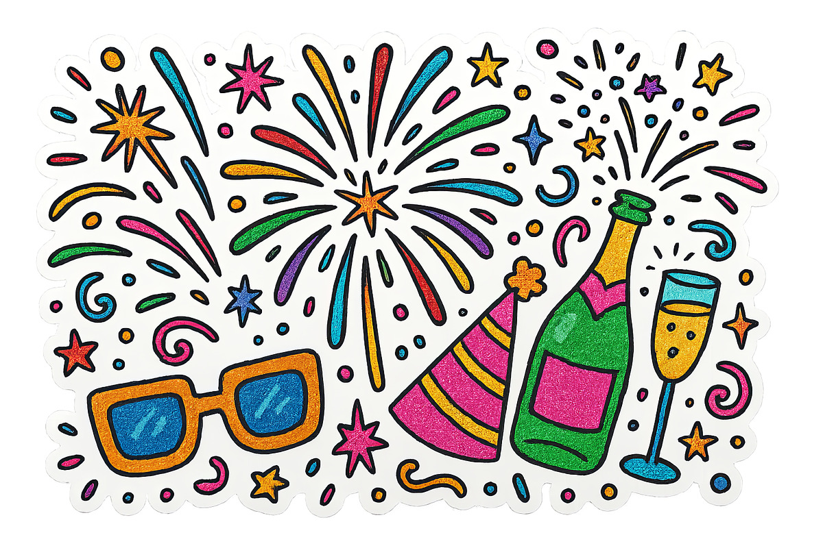 Festive New Year fireworks with cham, an Illustration by Dvoevnore photos