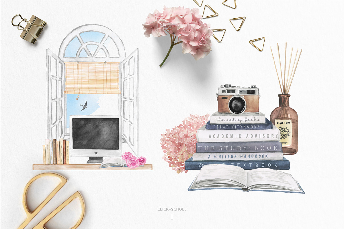 Watercolor Workspace Elements, a Decorative Illustration by beehouse studio (Photo 5 of 14)
