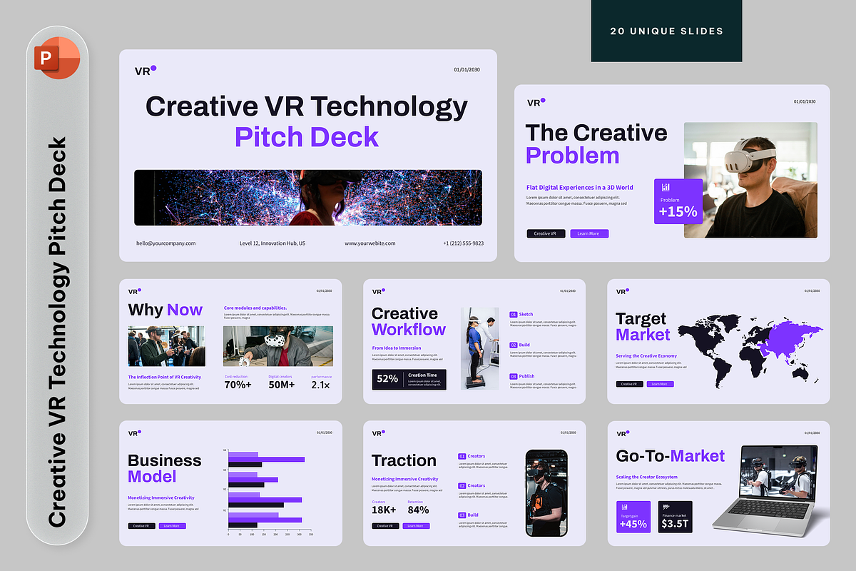 Creative VR Technology Pitch Deck, a Presentation Template by Sixtemp (Photo 1 of 3)