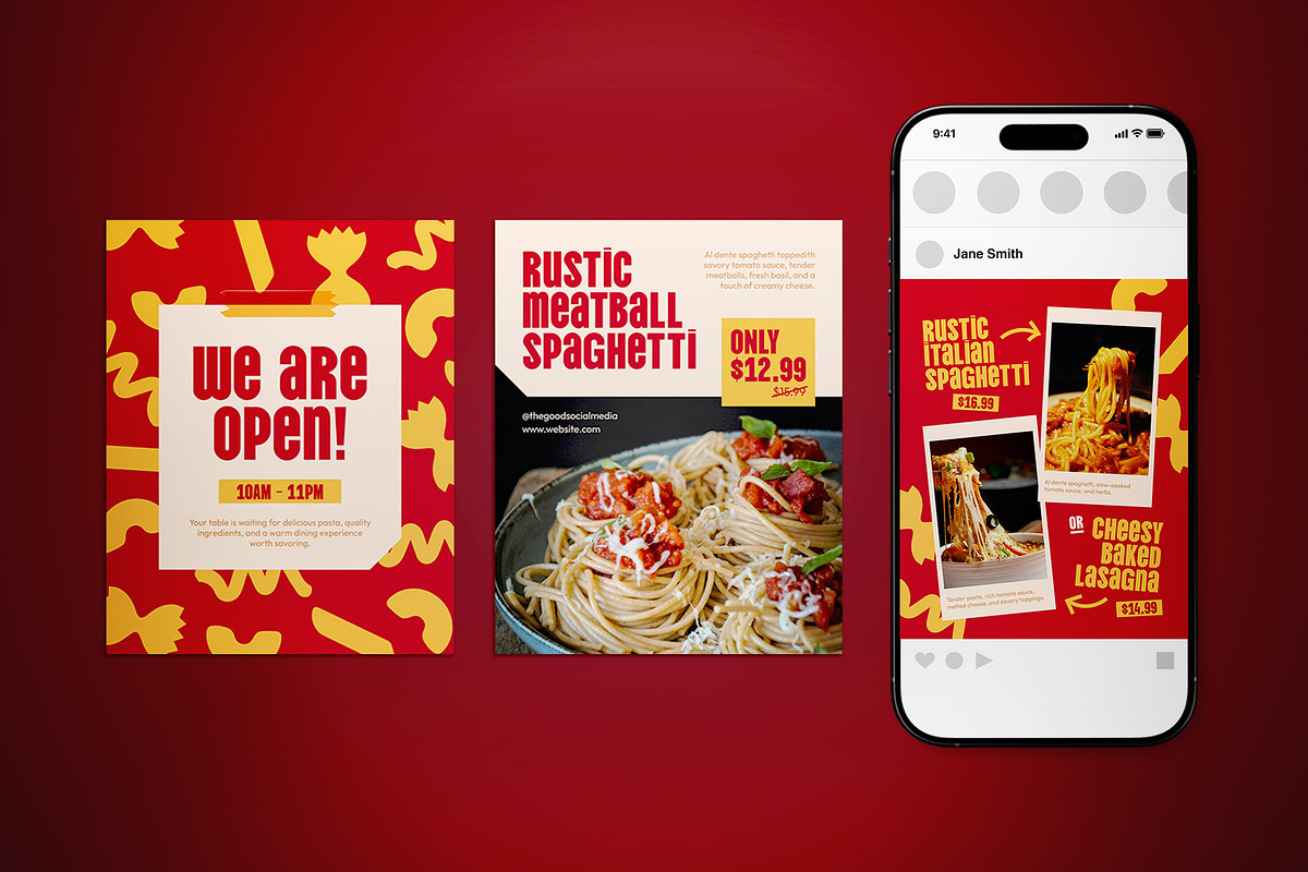 Pasta Restaurant Social Media Pack, a Flyer Template by The Good Store (Photo 2 of 4)