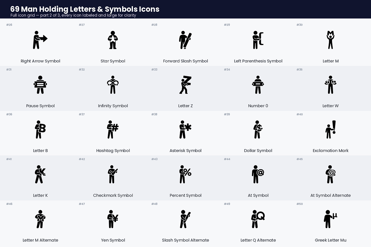 Man Holding Letters & Symbols Icons, a Solid Icon by Symbolic Language (Photo 3 of 5)